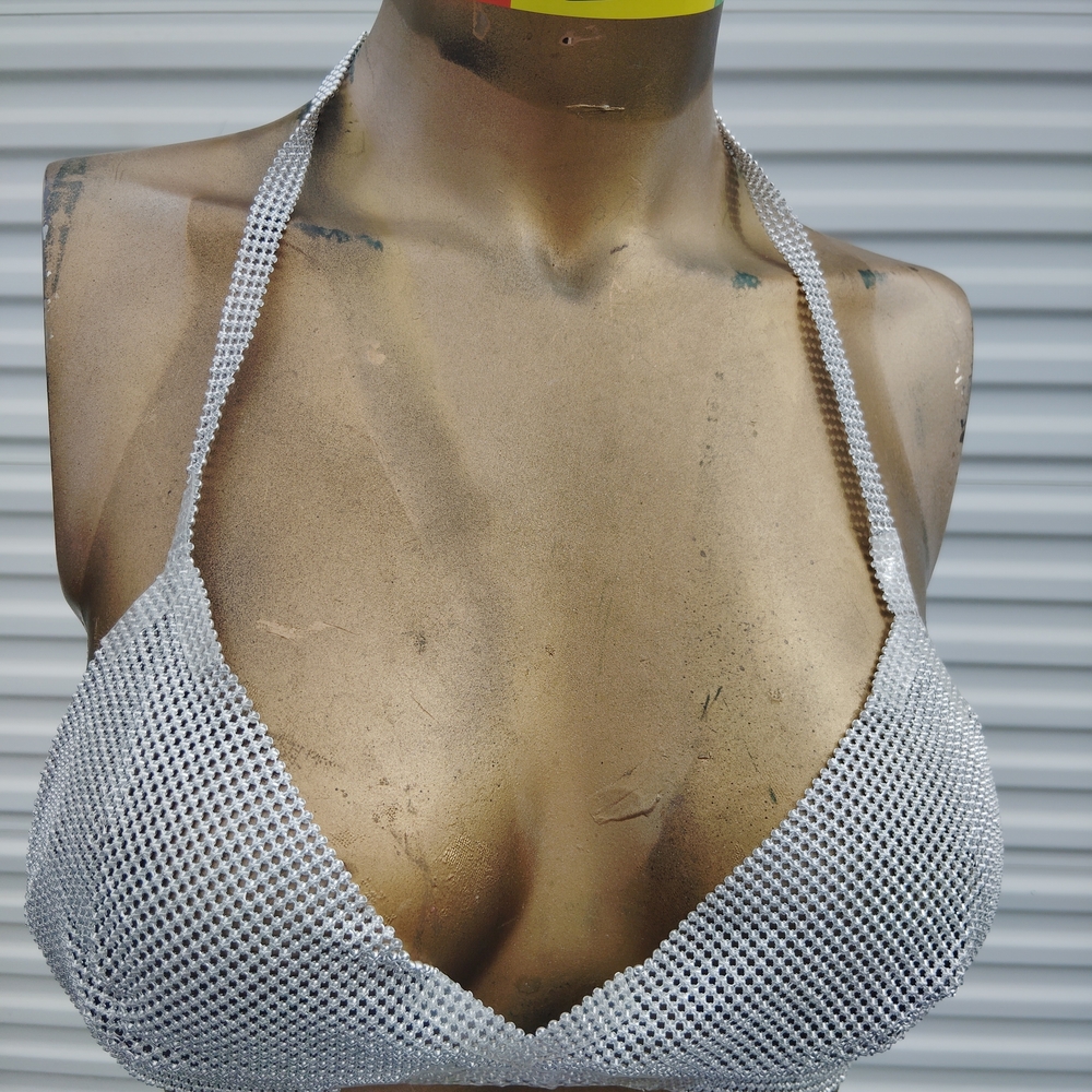 H&M Metallic Silver Halter Bra